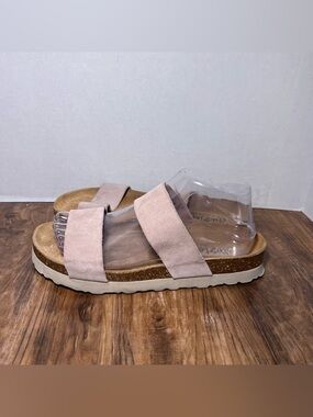 Biostep Taupe Double Strap Slide Leather Sandals Size 8